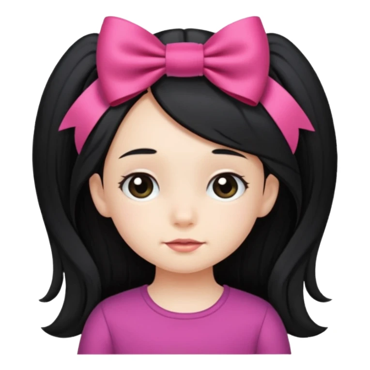 little girl with ribbon hairclip, long black hair sticker