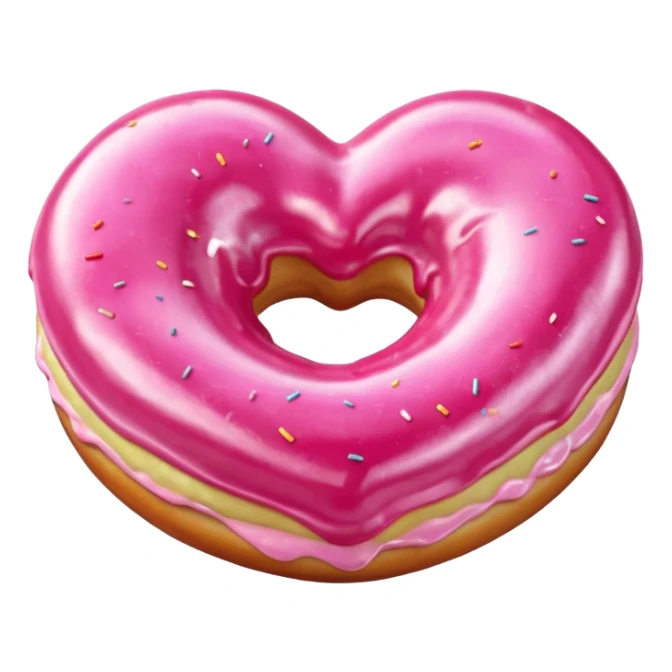 Realistic isolated heart shaped donut with pink frosting. sticker