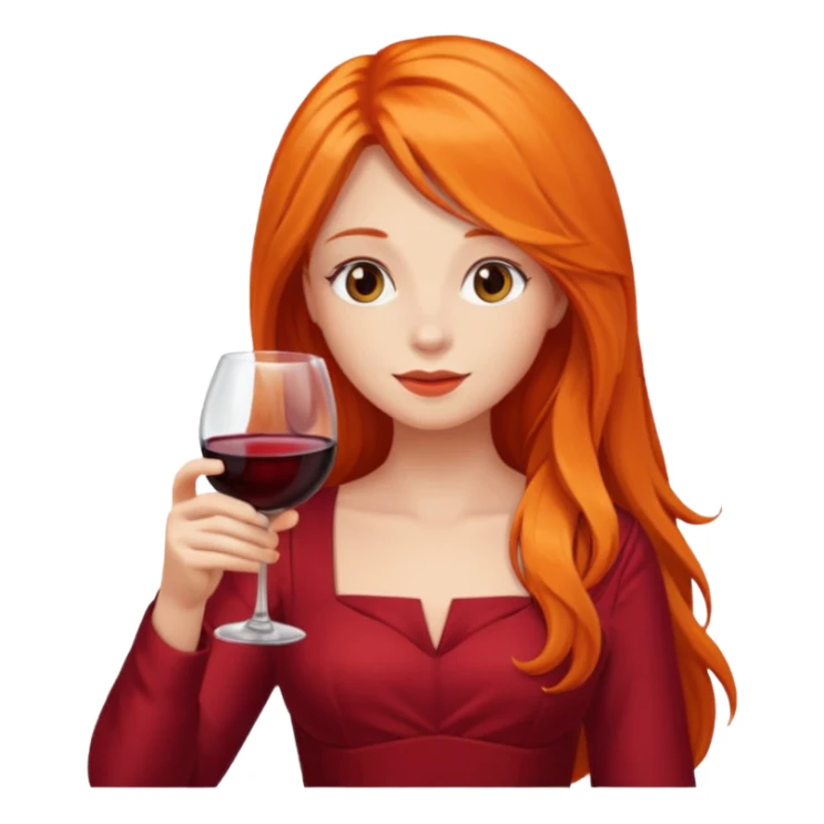 orange long hair drinking wine, dress red sticker