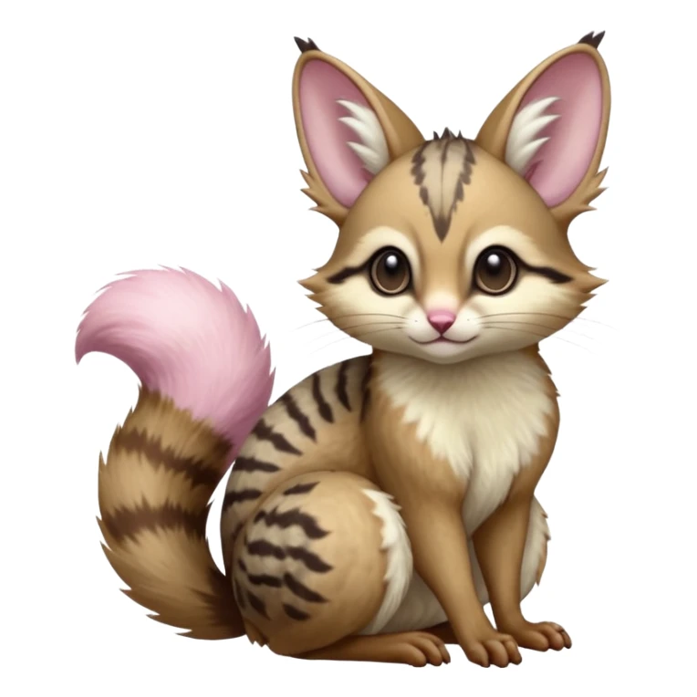 soft natural realistic romantic vintage antique divine beautiful elegant pretty precious cute young youthful  Fakémon-Pokémon-alien-opossum-squirrel-feline-serval-caracal-chinchilla-Minccino-Cinccino-Meowstic-rodent-hybrid-creature with a big fluffy bushy tail (full body) sticker