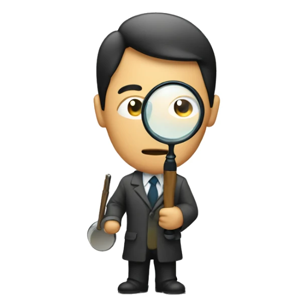 asian investigator with a magnifying glass sticker