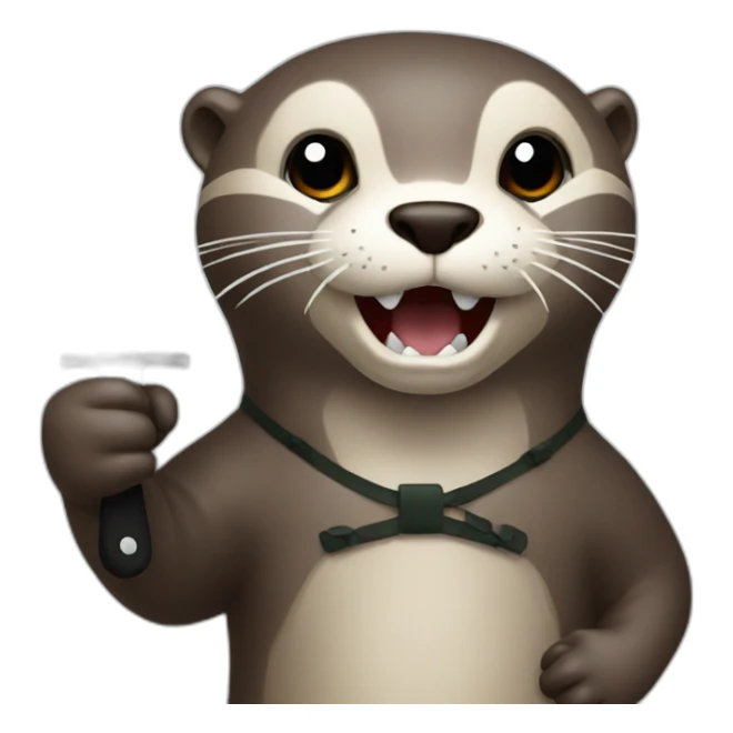 otter holding a knife plastic in his hand sticker