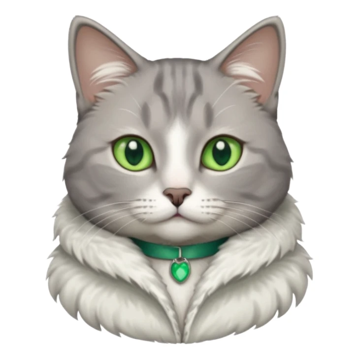 beautiful female grey cat with green eyes, white paws and white chest sticker