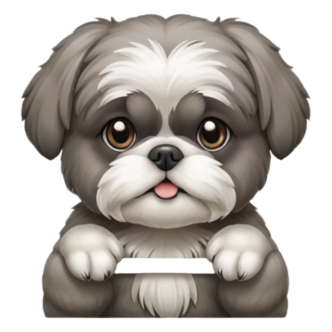 cute all grey shih tzu peeking through window blinds with one paw holding down the shade behind the shade sticker