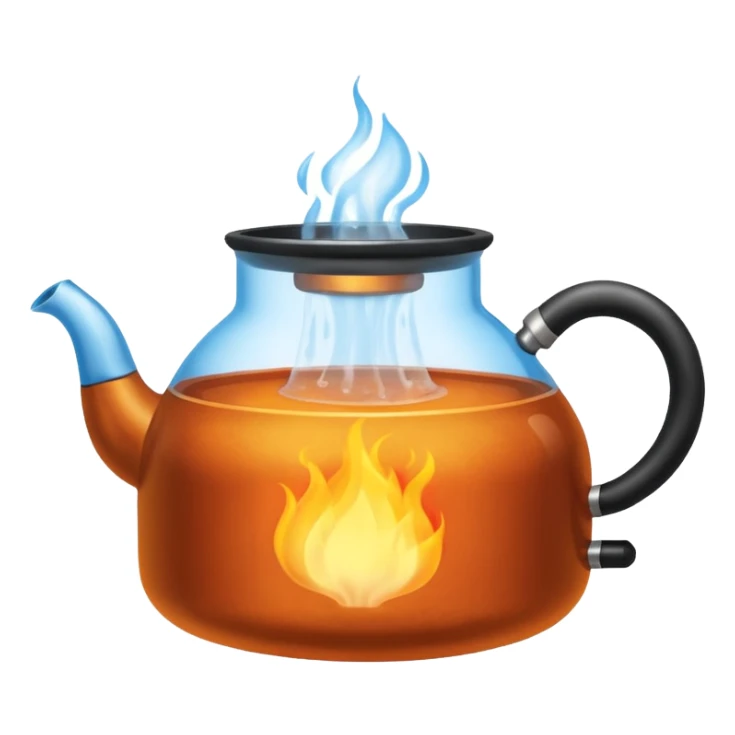a small pot or kettle filled with water placed on fire, the water is boiling intensely with visible steam and bubbles rising, bright lighting, clean white background



 sticker