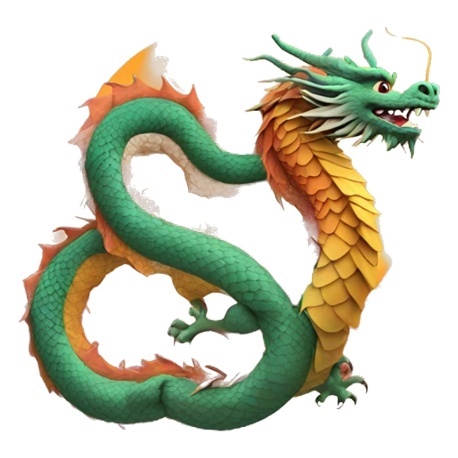Chinese dragon with sunset background with visible J letter sticker