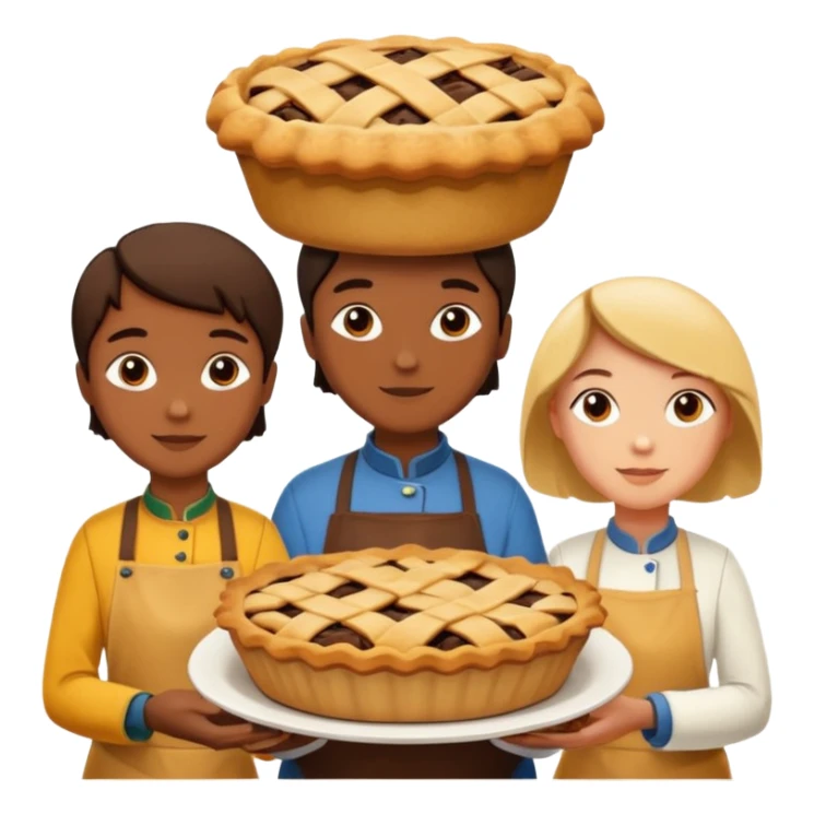 Baking community humanless avatar in vibrant style illustration. Pie, cookie, and muffin warm golden tones, simple shapes, flat design, high contrast. sticker