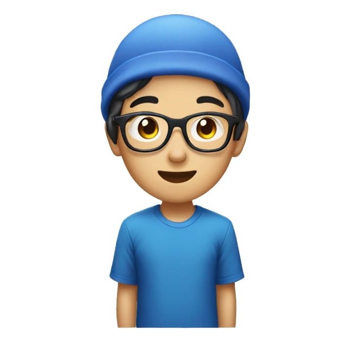Asian boy with glasses and a blue bonnet on sticker