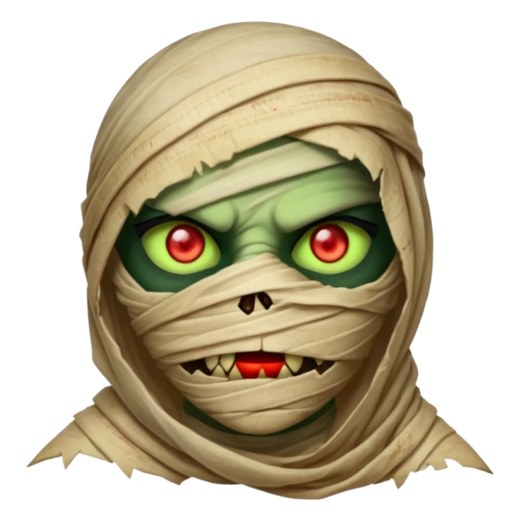 Mummy Cursed: Torn wrappings, glowing red eyes, green mist around.
 sticker