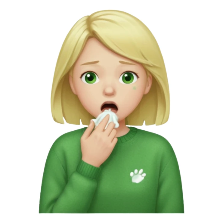 blonde girl in green jumper cough sticker