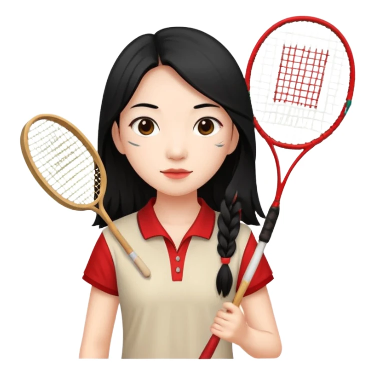 ancient gongsam girl with 1 badminton racket, red sticker