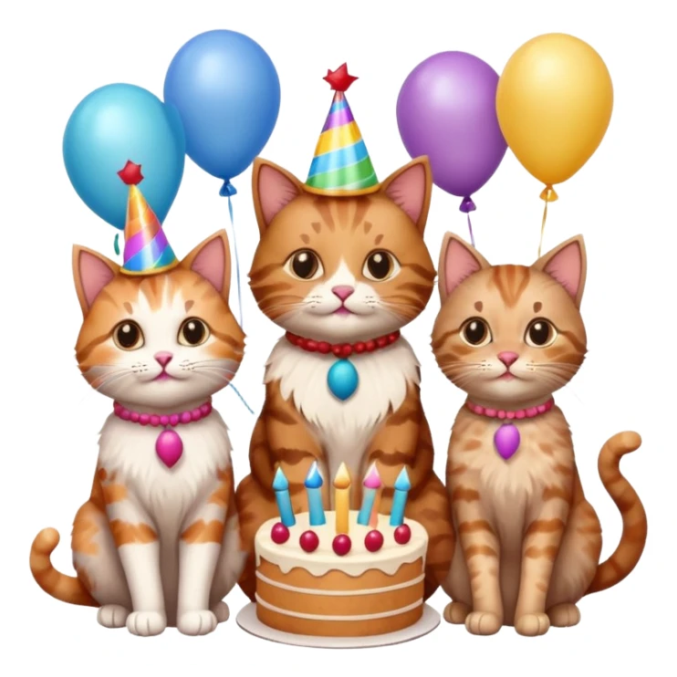 3 cats and a kitten at a birthday party sticker