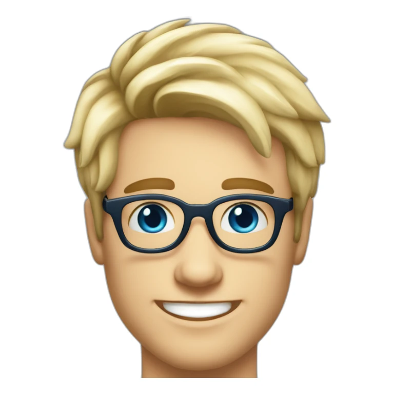 Handsome young man 25 years old blue eyes short blond hair nice round glasses cool beard Light moustache funny big smile dimple on the side sticker