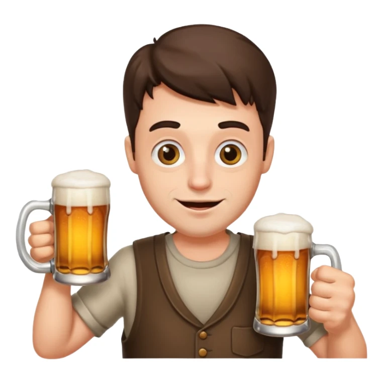 funny man with exaggerated, ridiculous expression holding a beer mug sticker