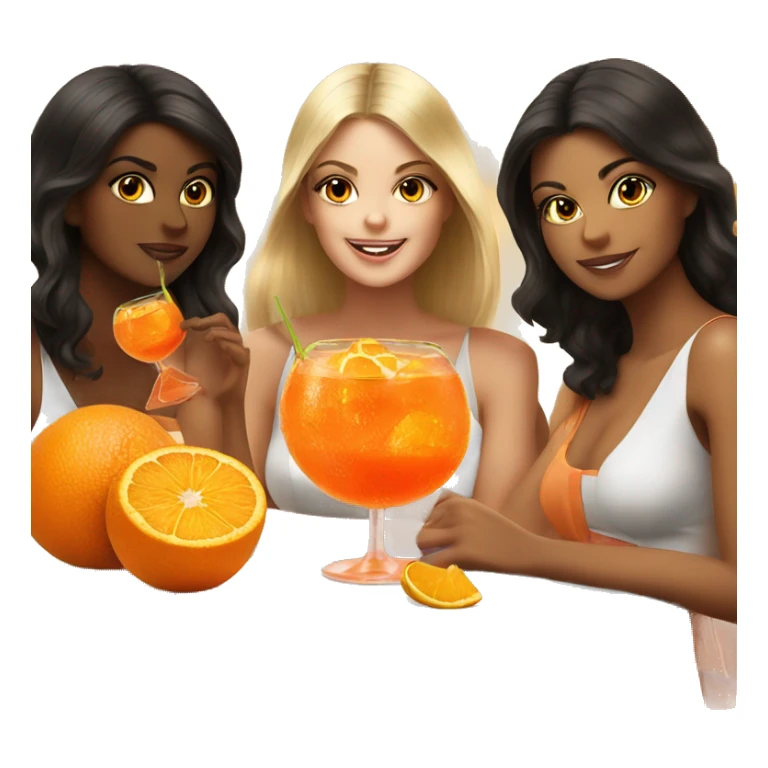 Three beautiful girls drinking aperol sitting on oranges sticker