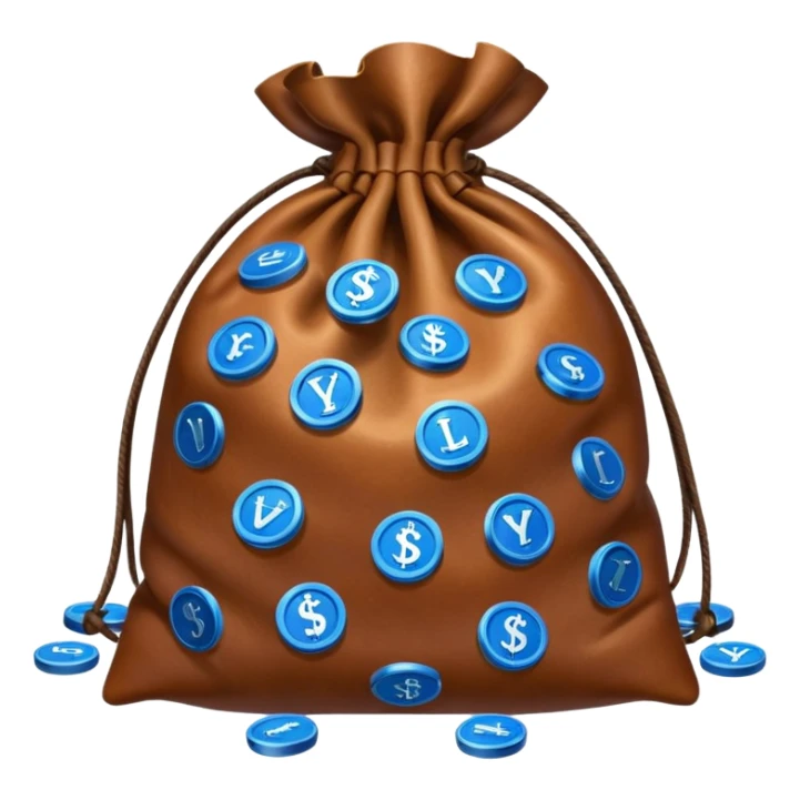 brown money bag of blue coins sticker