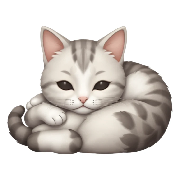 grey and white small cat with eyes closed lying down upside down tightly hugging its own face sticker