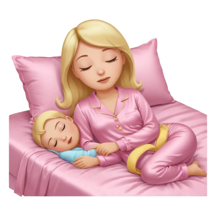 Mulher dormindo de pijama na sua cama de cetim rosa bebê sticker