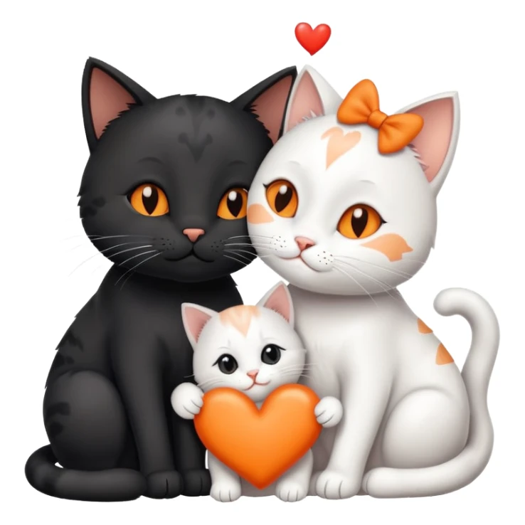 Big black cat is kissing a small white cat with hearts above sticker