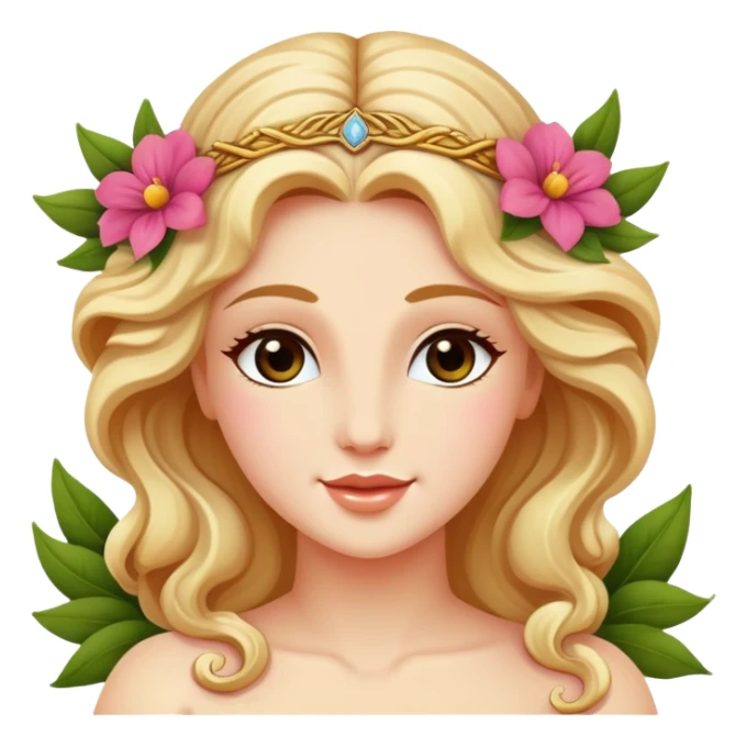 Greek goddess Aphrodite with flowers and a wink sticker