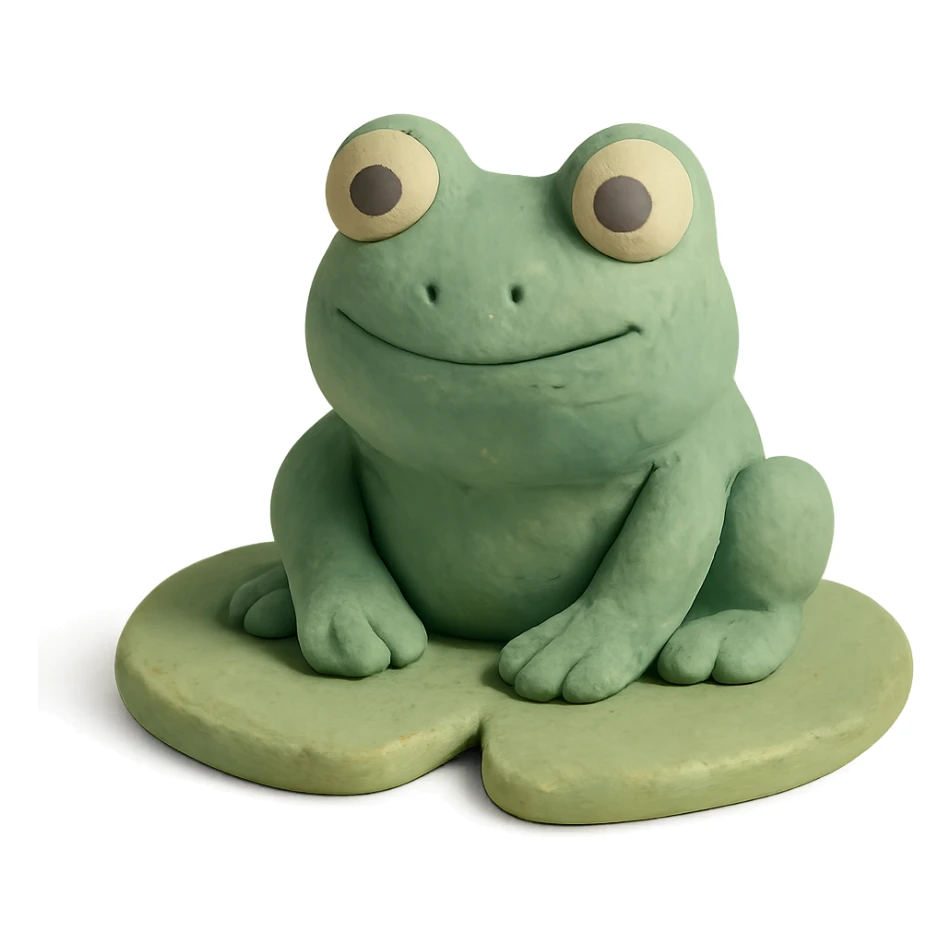 frog sitting on a lily pad in claymation style with visible fingerprints and pastel palette sticker