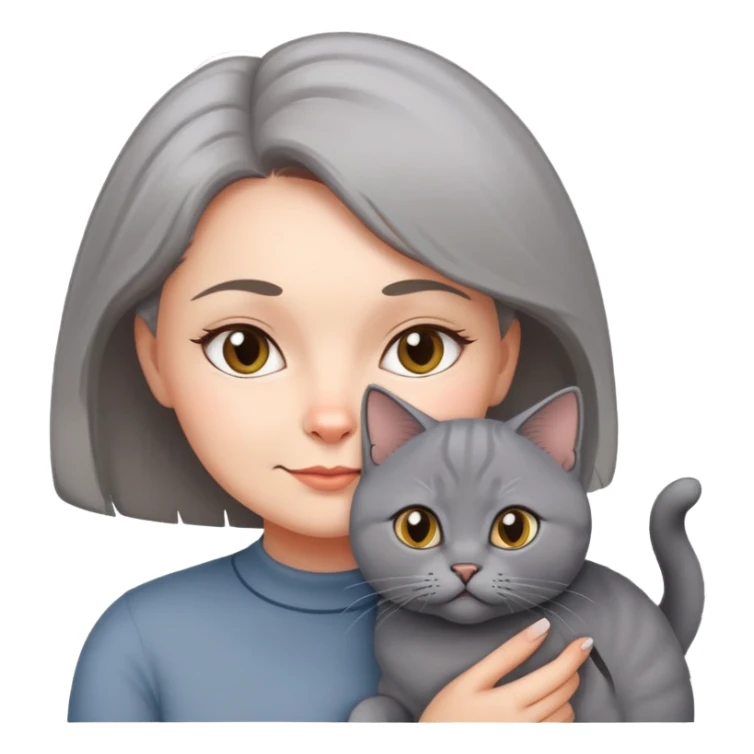Middle hair girl with gray British cat  sticker