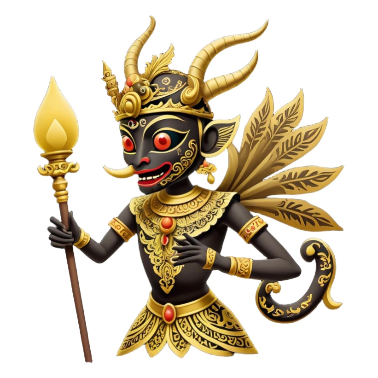 Wayang – Cinematic Realistic Wayang, depicted as intricately carved traditional Indonesian shadow puppets with expressive features and vibrant cultural motifs, set against a dark, dramatic backdrop with subtle glowing highlights that evoke the mystical art of shadow play. sticker