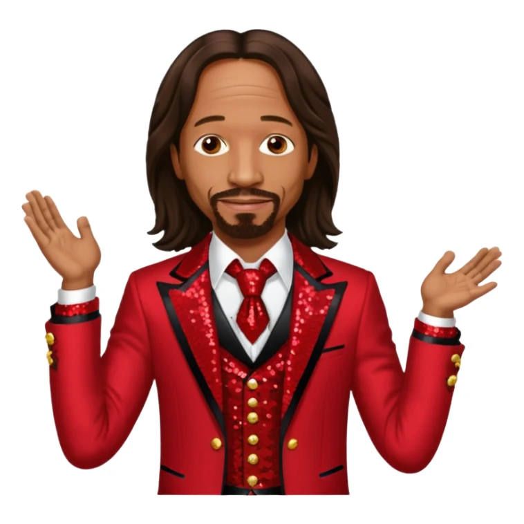 Katt Williams long dark brown hair, red sequin outfit sticker