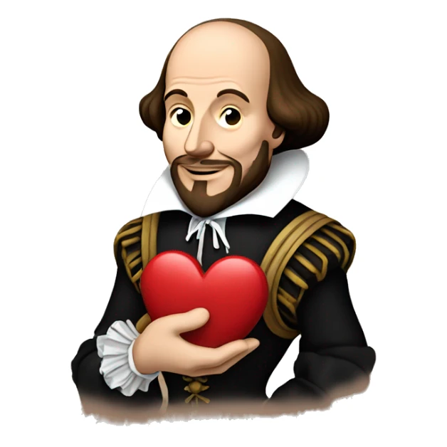 William Shakespeare holds a heart in his hand sticker