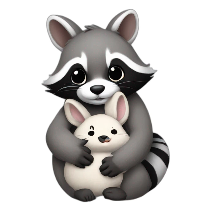 raccoon hugs bunny sticker