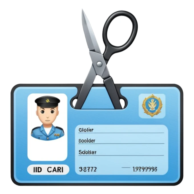 black Scissors cutting a light blue idf soldier ID card in 2 parts .hyper realistic sticker
