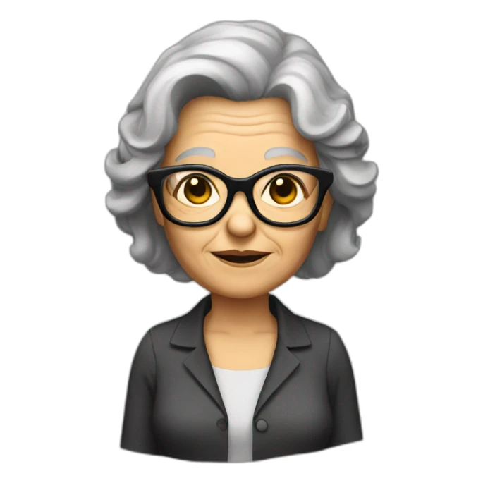 old lady dark brown shoulder length hair black glasses sticker