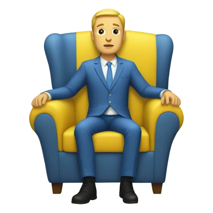 White human male in blue dress, sitting on jellow couch  sticker