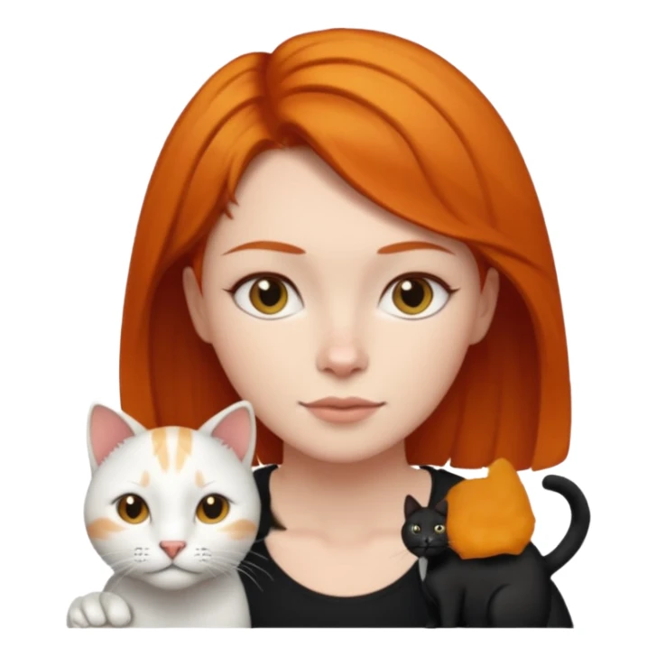 white big cat and a black small cat and a ginger woman short hair  sticker