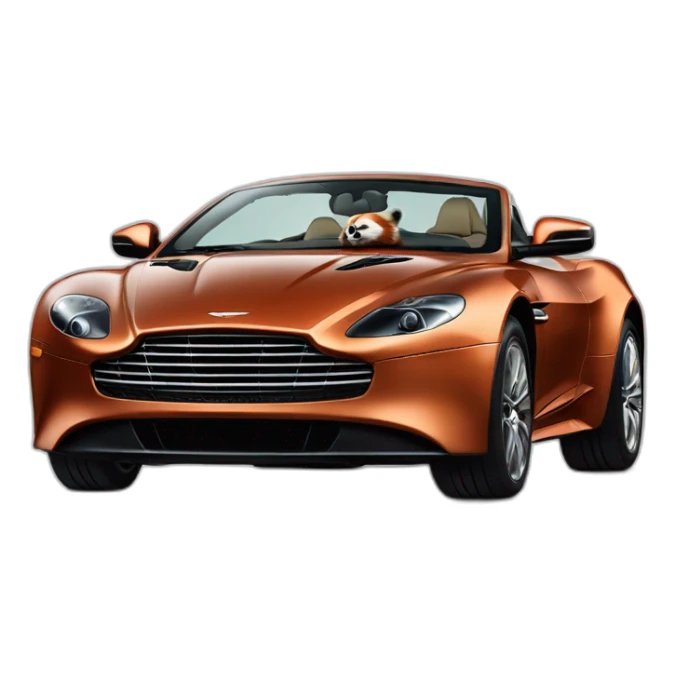 Red panda sitting in driver’s seat of Aston Martin sticker