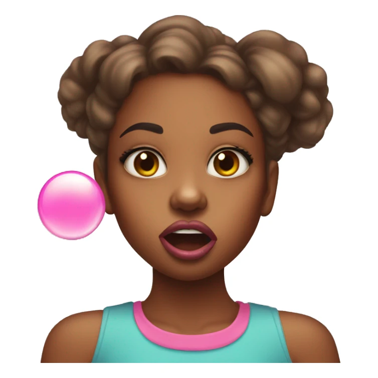 Sassy brown skin girl rolling her eyes blowing a bubble gum sticker