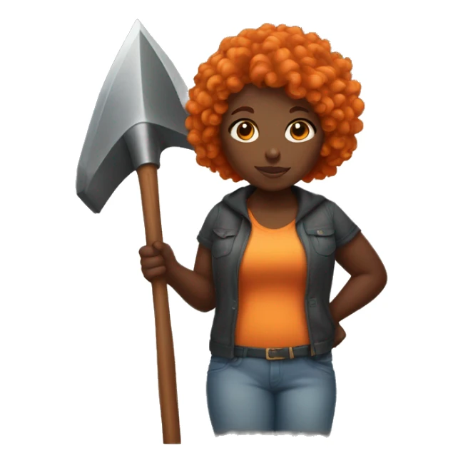Black thick girl with curly orange hair and a pickaxe sticker