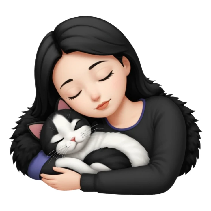 girl sleeping with black and white cat sticker