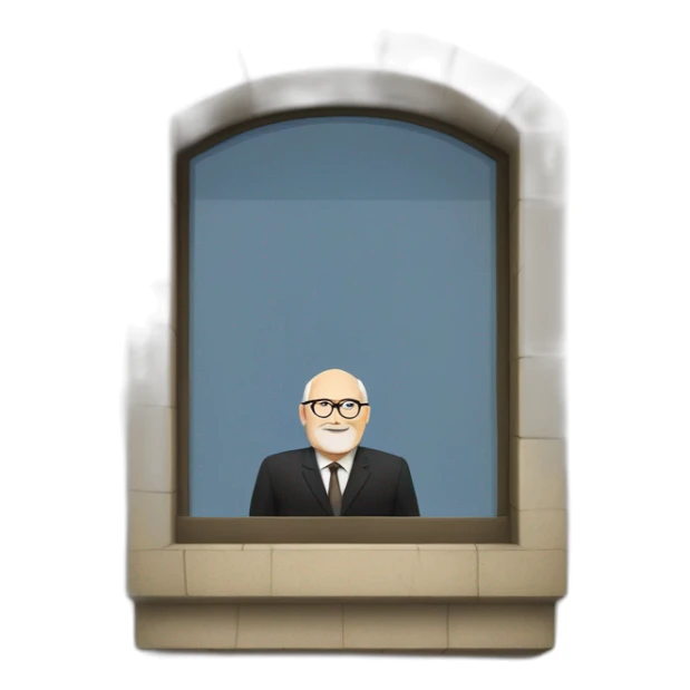 frans timmermans in a little tower looking out the window sticker