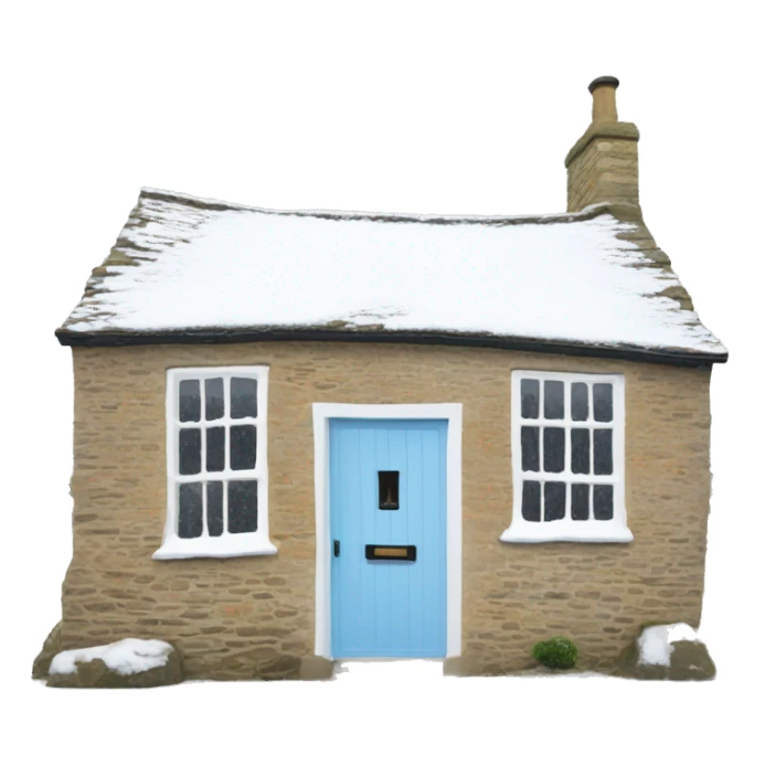 Snowy stone cotswolds cottage with sky blue door  sticker