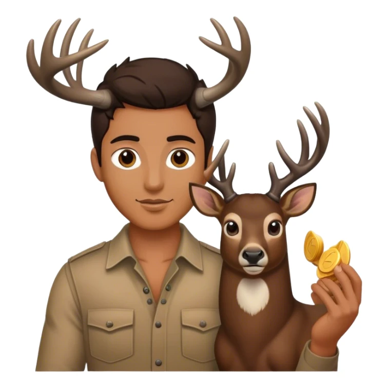 Guy with dark brown hair holding a buck sticker