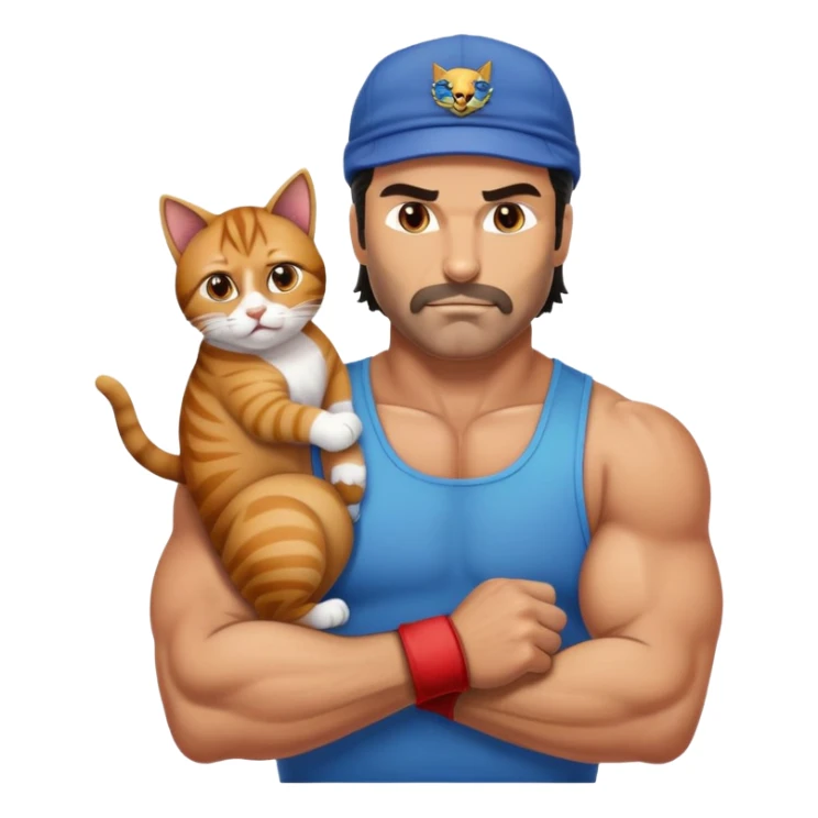 Razor Ramon wrestler from WWF defeating a cat wearing a cap sticker