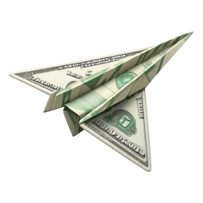 Paper plane made of money side view sticker