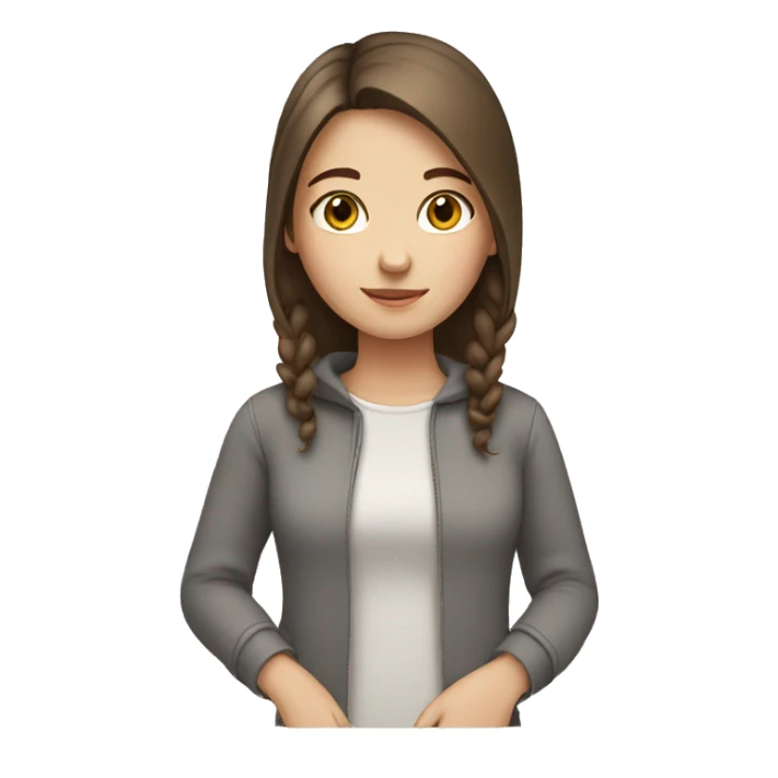 Girl with brown hair and gray cat sticker