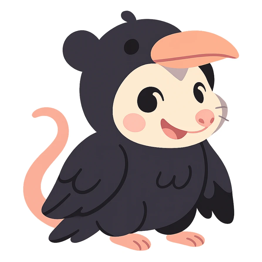 cute cartoon possum dressed up like a crow sticker