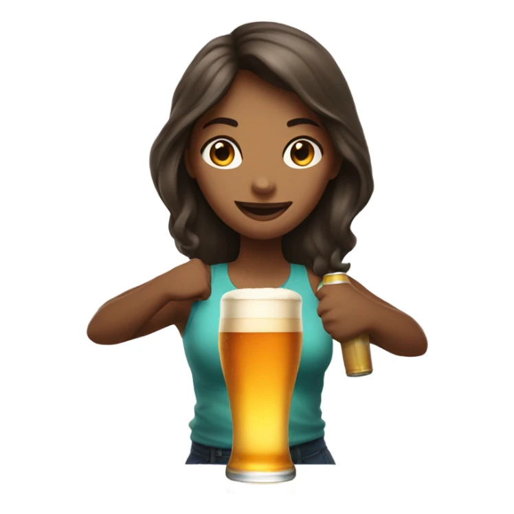 Girl holding very very large beer sticker