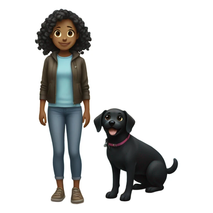 Smiling girl by ocean with black dog sticker