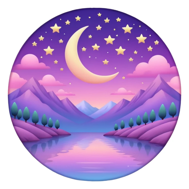 Shiny pastel rose-pink-lavender-violent-gradient moon and stars aesthetic realistic real life scenery landscape sticker