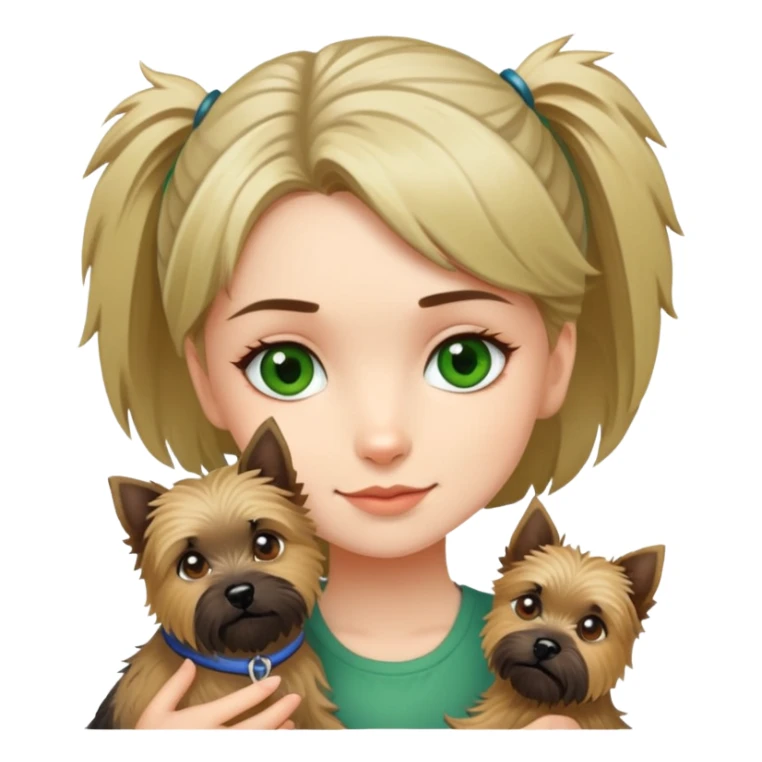 girl with green eyes holding cairn terrier sticker
