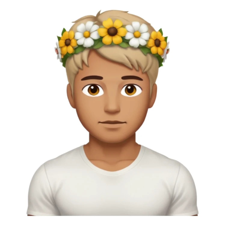 Man with flower crown and white shirt, body sticker